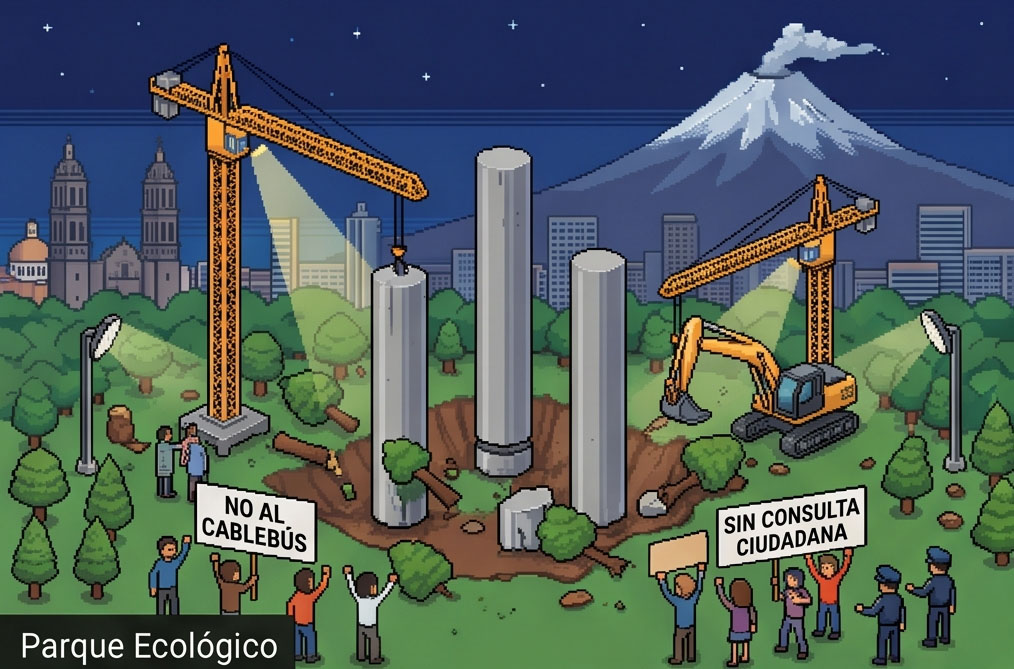 Impacto visual de la construcción del Cablebús Puebla sobre áreas verdes protegidas.