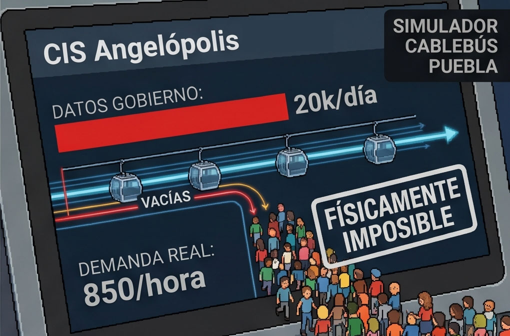 Gráfico de discrepancia entre capacidad técnica y meta de usuarios prometida del Cablebús Puebla.